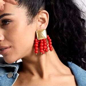 Red Cascade Beaded Earrings